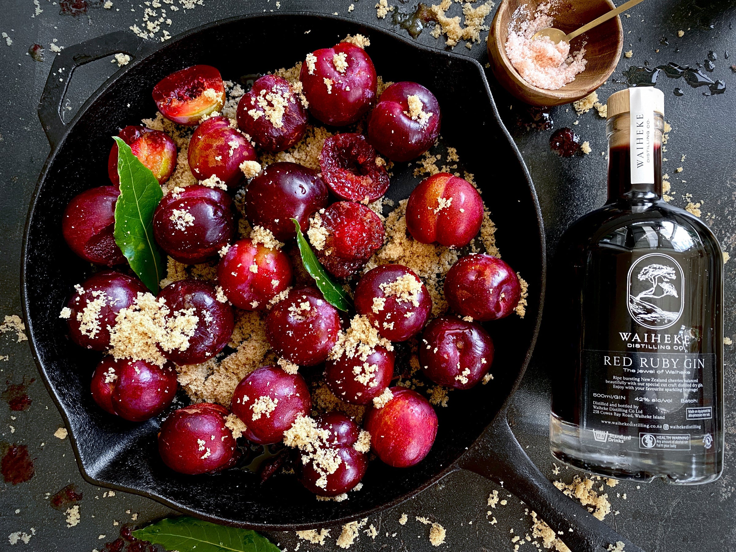 Roasted Black Doris Plums with Gin