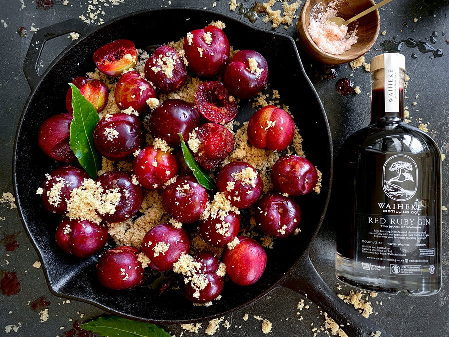 Roasted Black Doris Plums with Gin