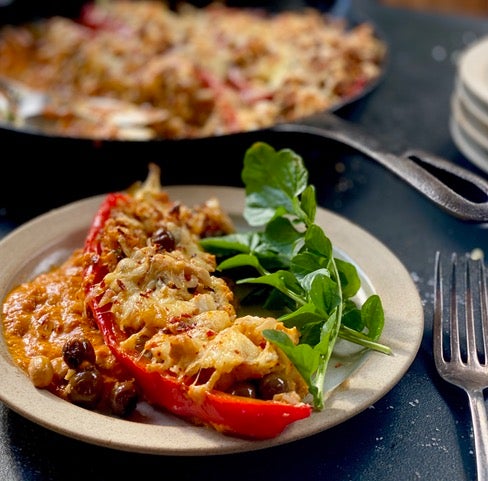 Ironclad Peppers Stuffed with Cauliflower Rice, Feta and Salavgno Olives (Keto)