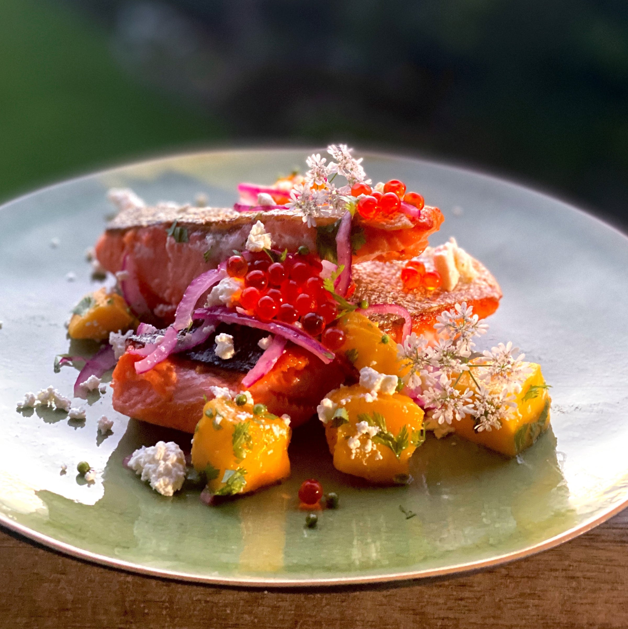 Crispy Skin Salmon with Mango Feta Salsa