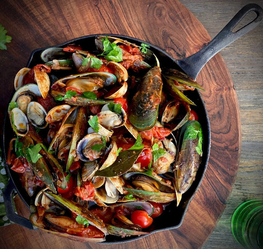 Mussels & Clams with Orange, Saffron & Tomatoes