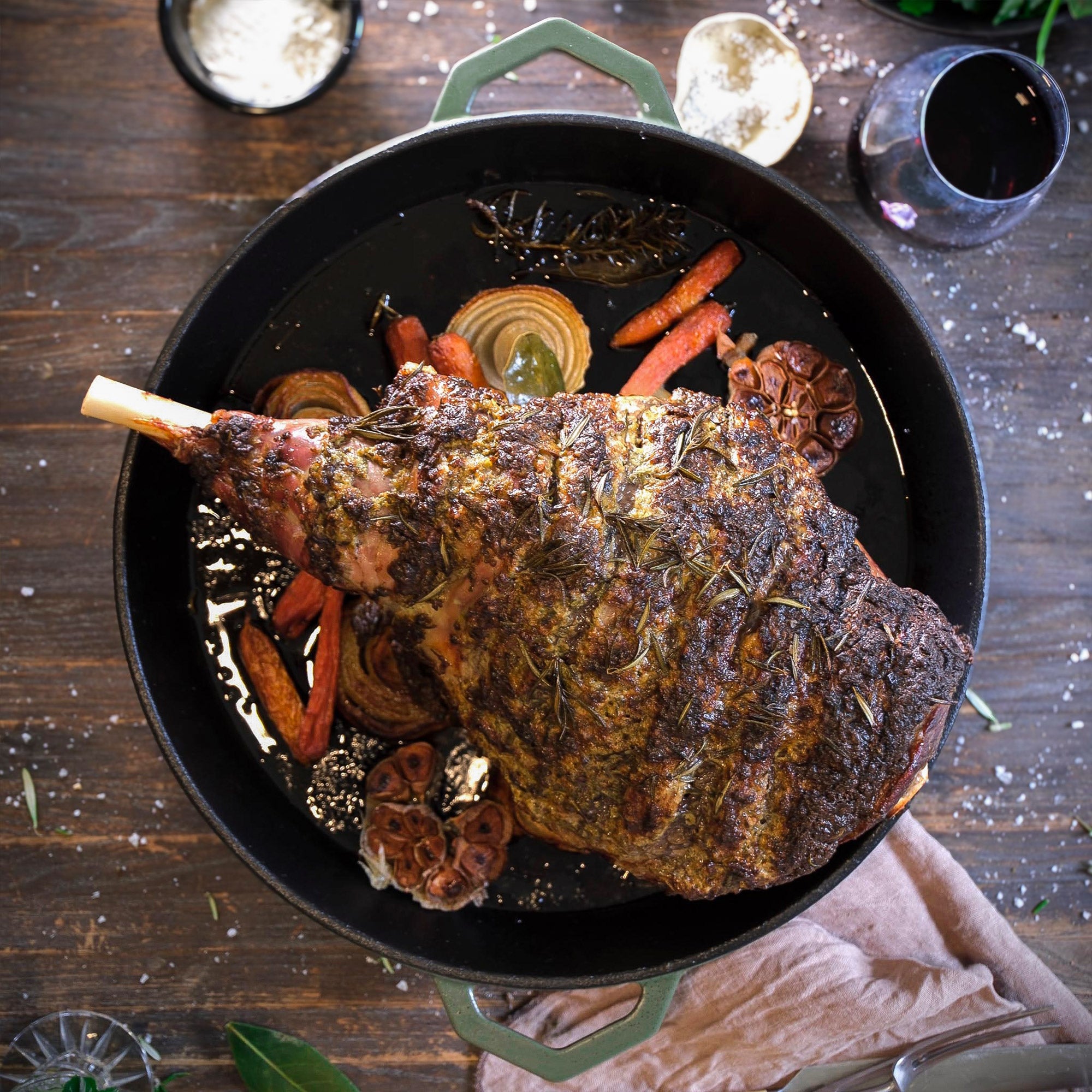 Grande Legacy Pan | 36cm Satin Enamel Cast Iron | Olive Leaf