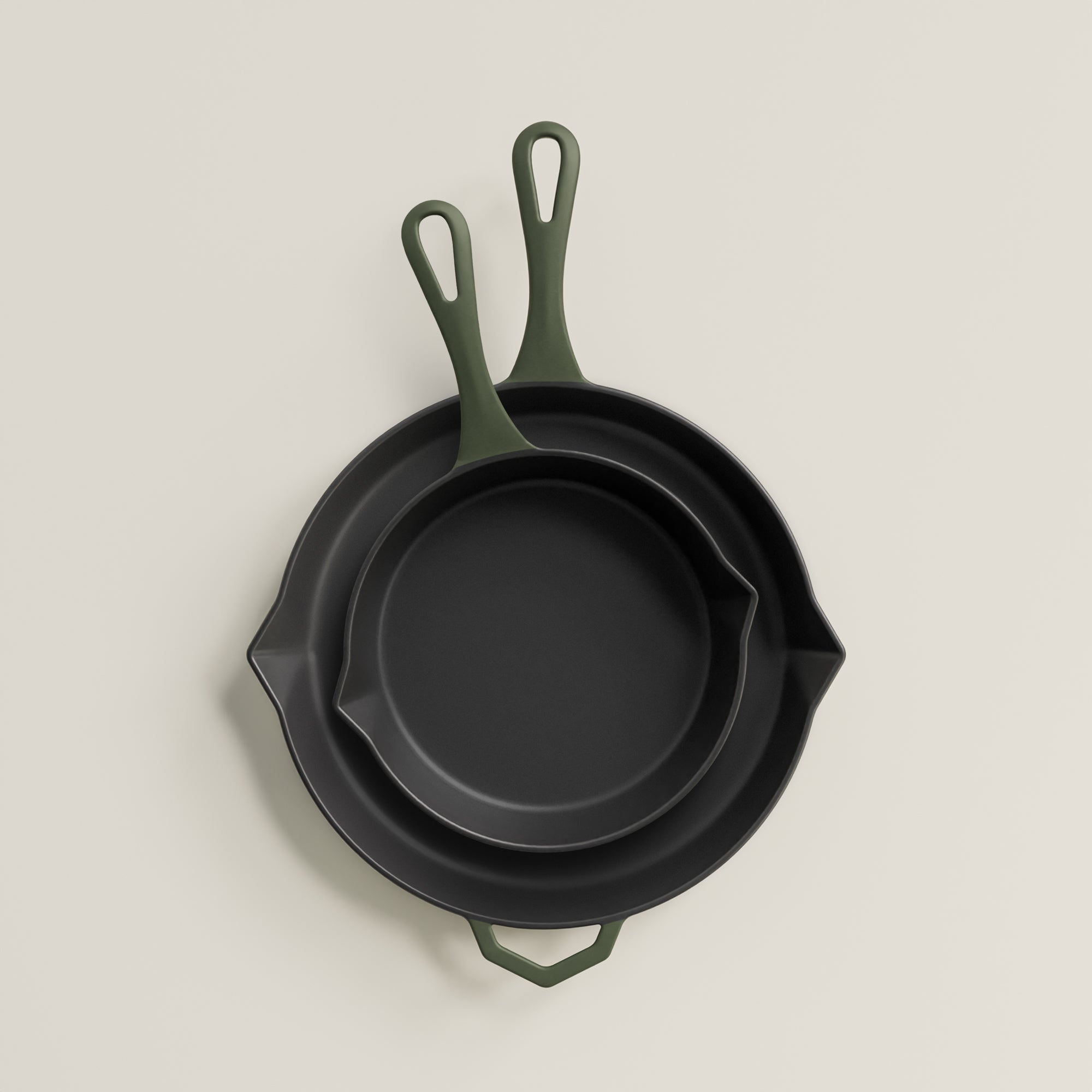 Olive Leaf Enamel Legacy Bundle 28cm and 20cm Cast Iron Pans