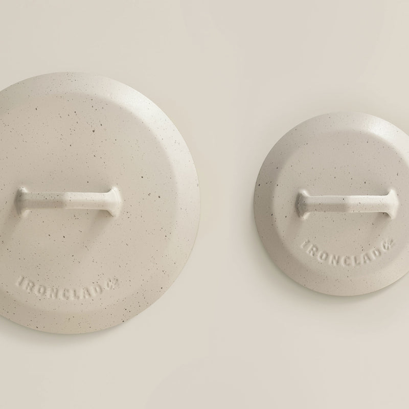 20cm & 28cm Salt Stone Satin Enamel Lid Duo