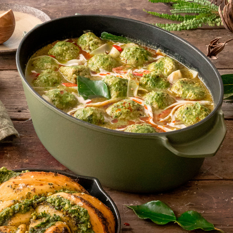 Old Dutch | 4.5L Satin Enamel Cast Iron Double Dutch Oven | Olive Leaf