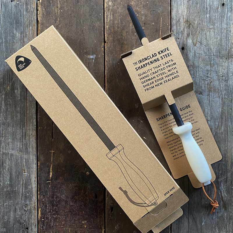 Ironclad knife steel - packaging including sharpening guide